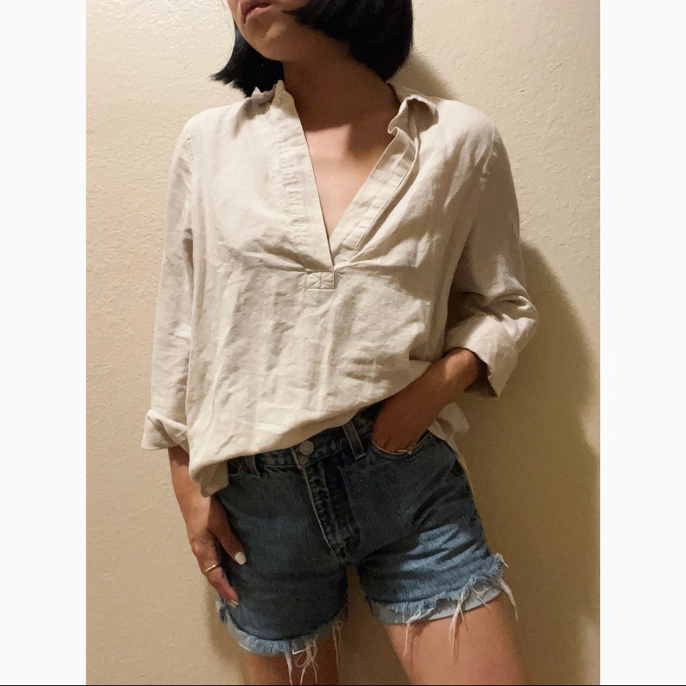 Cream Open Neck Long Sleeve Tunic